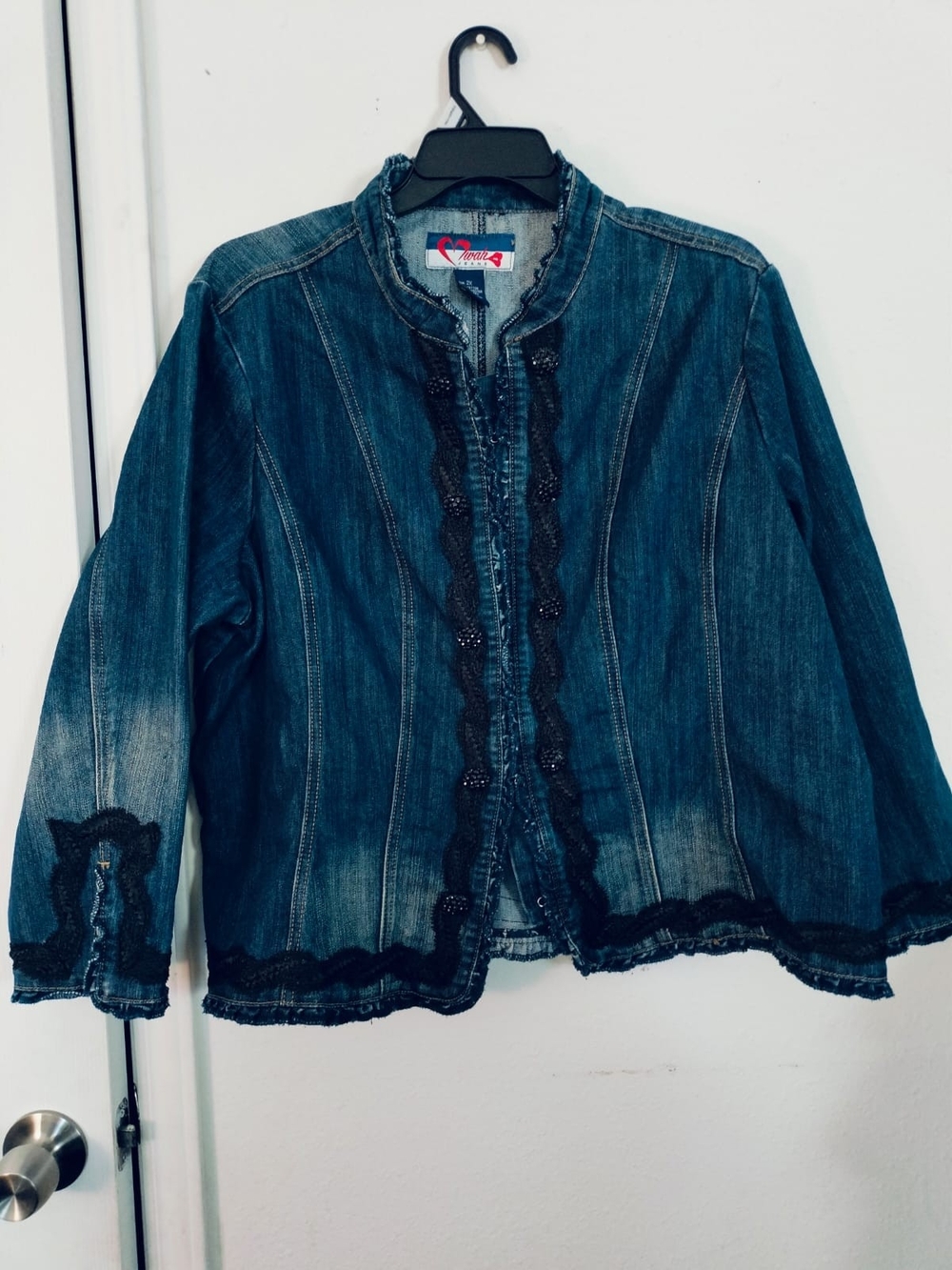 Venezia Denim Jacket with Lace Trim - Blue